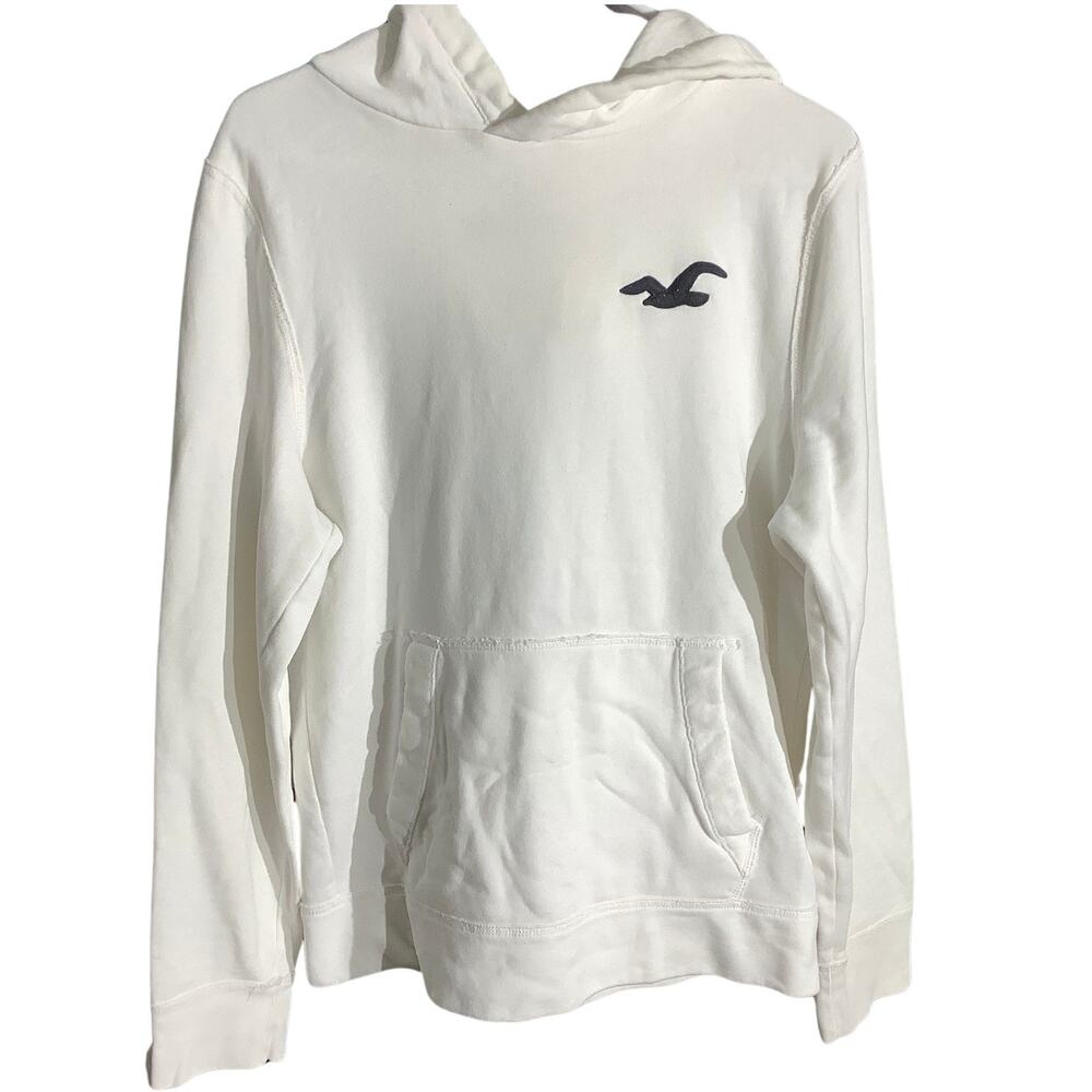 Hollister White Logo Pullover Hoodie Size M — Y2K, Casual, Preppy